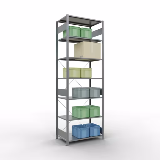 Image du produit n° 13 de l'article étagère de base, étagère, système enfichable MULTIplus150, 3000 x 1000 x 600 mm (HxLxP), 7 étagères, traverse, galvanisée Figure n° 13 de l'article étagère de base, système d'étagères enfichables MULTIplus150, 3000 x 1000 x 600 mm, 7 étagères, galvanisées du groupe de produits système enfichable de la marque Schulte Lagertechnik