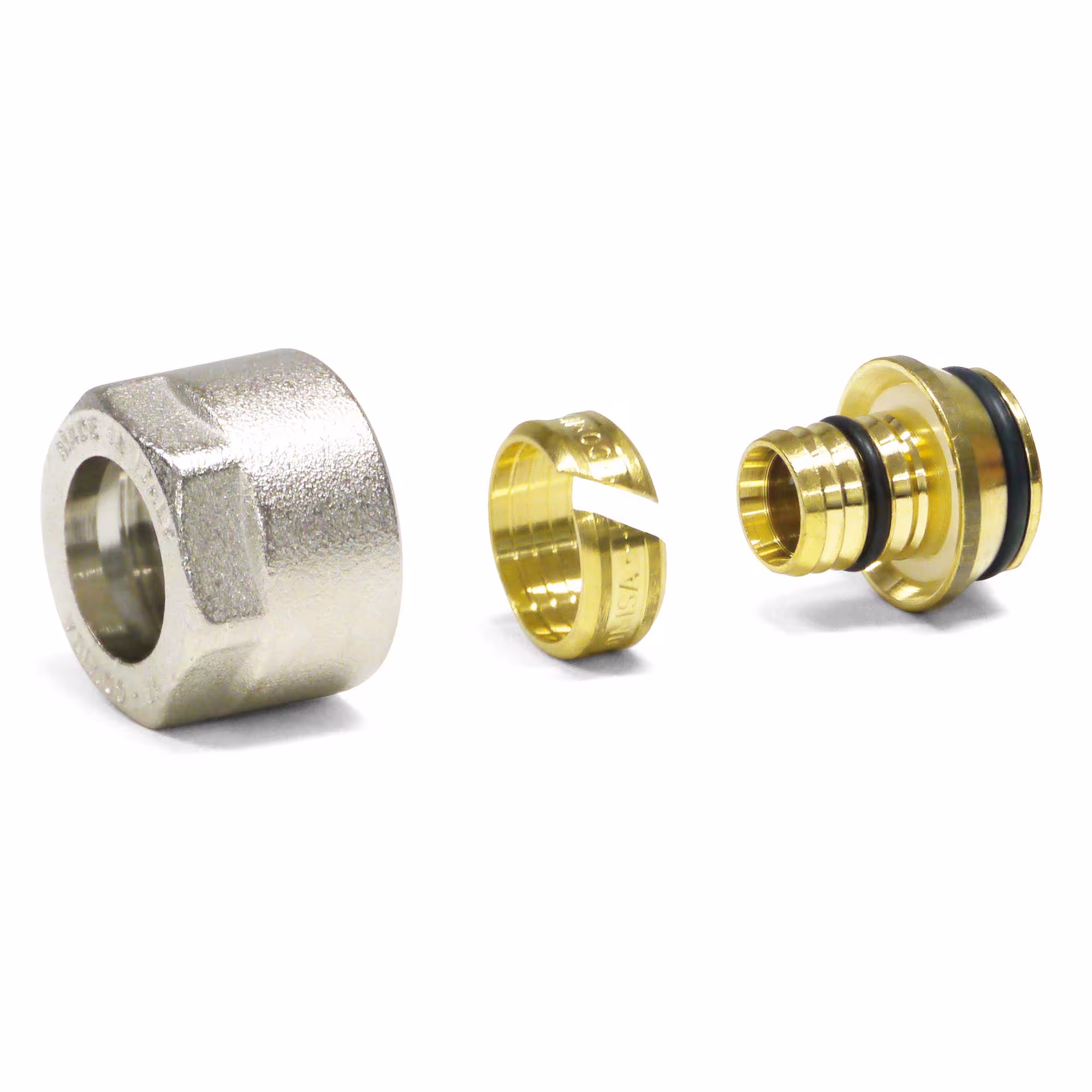 Raccordo a compressione Pipetec Eurocone con dado 3/4" per tubi compositi in alluminio e tubi PE-RT 16 x 2 mm di Pipetec Raccordo a compressione in ottone, raccordi a vite, articolo n. KV16M