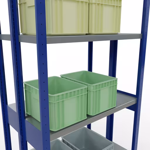 Etagère de base, étagère double, système d'étagères MULTIplus250, 3000 x 1000 x (2x300) mm, 2x7 étagères, barres de longueur, RAL 5010 bleu gentiane avec le GTIN 4058255035748 Étagère de base, étagère double, système d'étagères enfichables MULTIplus250, 3000 x 1000 x (2x300) mm, 2x7 étagères, RAL 5010 bleu gentiane de Schulte Lagertechnik avec le numéro d'article. 33232-B