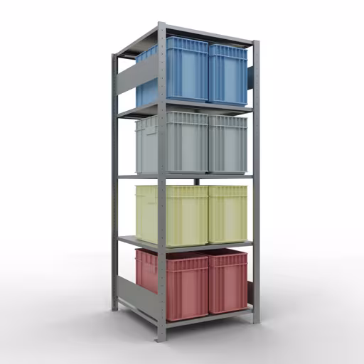 Étagère de base, étagère, système enfichable MULTIplus150, 2000 x 750 x 800 mm (HxLxP), 5 étagères, barres de longueur, galvanisées de la catégorie d'étagères de base avec le GTIN 4004514281272 Étagère de base, étagère, système enfichable MULTIplus150, 2000 x 750 x 800 mm, 5 étagères, galvanisée de la marque Schulte Lagertechnik de la gamme de produits du système enfichable