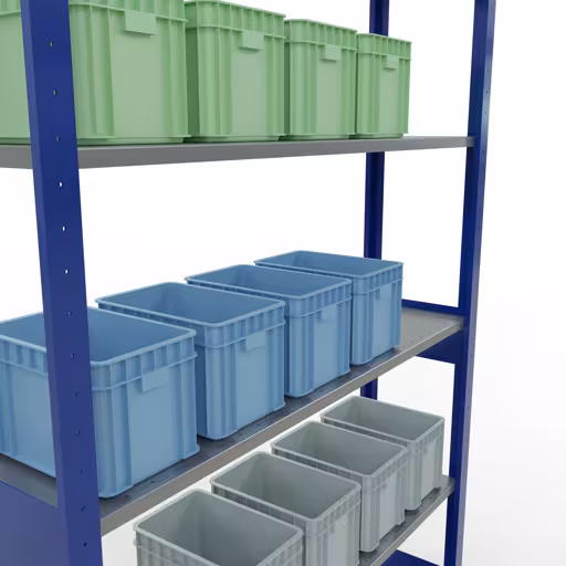 Étagère de base, étagère, système enfichable MULTIplus150, 2500 x 1300 x 300 mm (HxLxP), 6 étagères, barre de longueur, RAL 5010 bleu gentiane/galvanisé avec la référence réf. 12731-130-LR-B Étagère de base, étagère, système enfichable MULTIplus150, 2500 x 1300 x 300 mm, 6 étagères, RAL 5010 bleu gentiane/galvanisé de Schulte Lagertechnik de la catégorie système enfichable