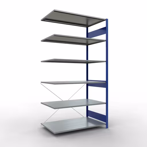 Immagine del prodotto n. 13 dell'articolo scaffale aggiuntivo, scaffale, sistema a innesto MULTIplus150, 2500 x 1300 x 800 mm, 6 ripiani, RAL 5010 blu genziana/zincato della gamma di prodotti del sistema a innesto della marca Schulte Lagertechnik
