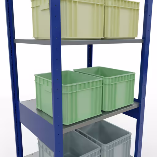 Scaffale base, scaffale, sistema a innesto MULTIplus150, 2500 x 750 x 600 mm (AxLxP), 6 ripiani, barre longitudinali, RAL 5010 blu genziana/zincato/zincato di Schulte Lagertechnik della categoria Sistemi a innesto