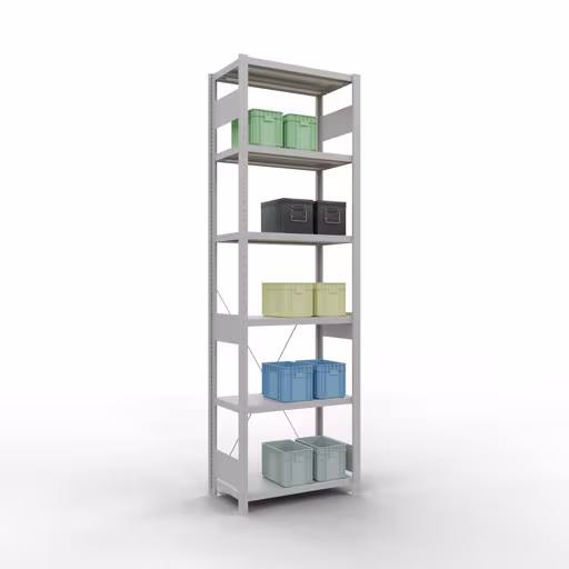 Scaffale base, scaffale, sistema a innesto MULTIplus250, 2500 x 750 x 400 mm (AxLxP), 6 ripiani, traversa, RAL 7035 grigio chiaro di Schulte Lagertechnik con l'articolo n. 32841-75