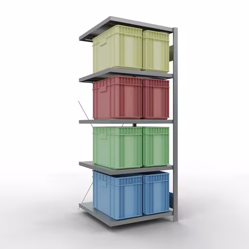 Scaffali componibili, scaffali, sistema a innesto MULTIplus250, 2000 x 750 x 800 mm (AxLxP), 5 ripiani, traversa, zincato della categoria scaffali componibili con GTIN 4004514237934 Scaffali componibili, scaffali, sistema a innesto MULTIplus250, 2000 x 750 x 800 mm (AxLxP), 5 ripiani, traversa, zincato della marca Schulte Lagertechnik della gamma dei sistemi a innesto