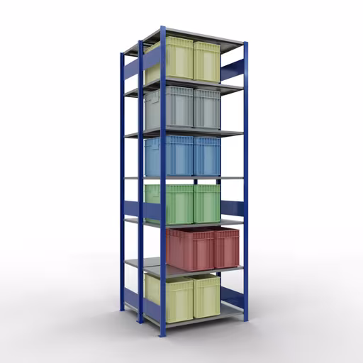 Immagine aggiuntiva dell'articolo Scaffale base, scaffale doppio, sistema a innesto per scaffale MULTIplus150, 3000 x 1000 x (2x500) mm (AxLxP), 2x7 ripiani, barre longitudinali, RAL 5010 blu genziana Immagine aggiuntiva dell'articolo Scaffale base, scaffale doppio, sistema a innesto per scaffale MULTIplus150, 3000 x 1000 x (2x500) mm (AxLxP), 2x7 ripiani, barre longitudinali, RAL 5010 blu genziana da ripiani doppi