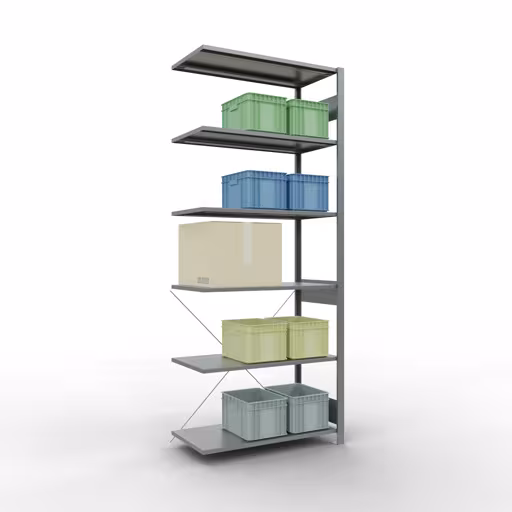 Figure n° 12 de l'article étagère complémentaire, étagère à étagères, système enfichable MULTIplus85, 2500 x 1000 x 500 mm, 6 étagères, traverse, galvanisée du groupe de produits système enfichable de la marque Schulte Lagertechnik