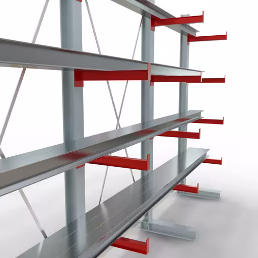 Figure n° 8 de l'article Rayonnage complet K 3000, unilatéral, 2500 x 3900 x 500 mm, RAL 7001 / RAL 3000, 5 niveaux de stockage du groupe de produits rayonnages cantilever de la marque Schulte Lagertechnik