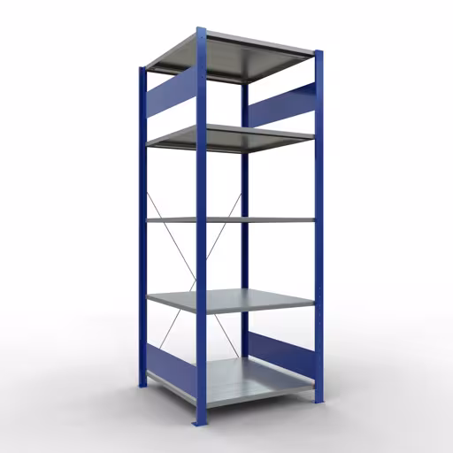 Scaffale base, scaffale, sistema a innesto MULTIplus150, 2000 x 750 x 800 mm (AxLxP), 5 ripiani, traversa, RAL 5010 blu genziana/zincato/zincato della marca Schulte Lagertechnik della gamma sistemi a innesto