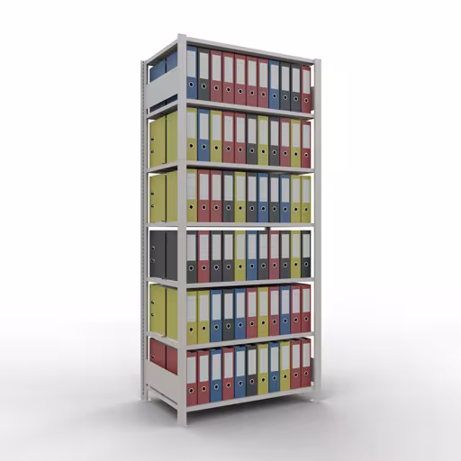 Étagère de base, étagère de bureau, système enfichable MULTIplus150, 2300 x 1000 x 600 mm (HxLxP), 7 étagères, avec butée centrale, gris clair de Schulte Lagertechnik de la gamme d'étagères de bureau