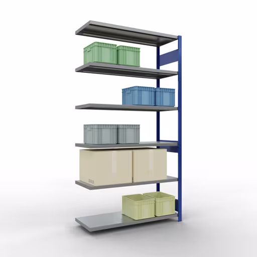 Scaffali componibili, scaffali, sistema a innesto MULTIplus250, 2500 x 1300 x 500 mm (AxLxP), 6 ripiani, barre longitudinali, RAL 5010 blu genziana/zincato della marca Schulte Lagertechnik della gamma sistemi a innesto