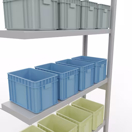 Image du produit n° 15 de l'article étagère complémentaire, système enfichable MULTIplus250, 2500 x 1000 x 300 mm, 6 étagères, RAL 7035 gris clair de la gamme de produits système enfichable de la marque Schulte Lagertechnik