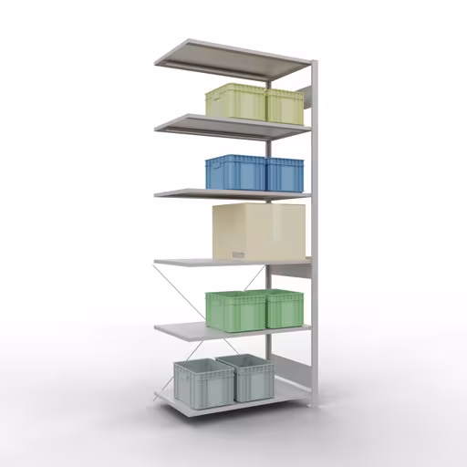 Un'altra vista dell'articolo Ripiano aggiuntivo, ripiano angolare (campo C) 2500 x 1000 x 600, 6 ripiani, traversa, RAL 7035 grigio chiaro dalla categoria Ripiani a scaffale