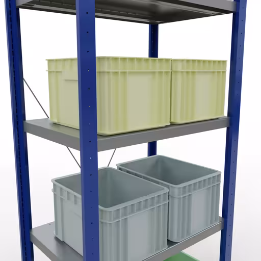 Figura n. 7 dell'articolo scaffale base, scaffale, sistema a innesto MULTIplus250, 2000 x 750 x 500 mm (AxLxP), 5 ripiani, traversa, RAL 5010 blu genziana/zincato/zincato del gruppo di prodotti sistema a innesto della marca Schulte Lagertechnik