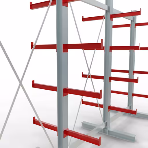 Produktbild Nr 12 des Artikels K 3000 Komplettregal, doppelseitig, 2500 x 3900 x 500 mm, RAL 7001 / RAL 3000, 5 Lagerebenen Abbildung Nr 12 des Artikels K 3000 Komplettregal, doppelseitig, 2500 x 3900 x 500 mm, RAL 7001 / RAL 3000, 5 Lagerebenen aus der Produktgruppe Kragarmregale von der Marke Schulte Lagertechnik