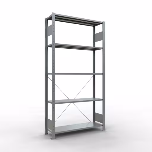 Ripiano base, ripiano, sistema a innesto MULTIplus85, 2000 x 1000 x 300 mm (AxLxP), 5 ripiani, traversa, zincato, ripiano base, articolo n. 13130