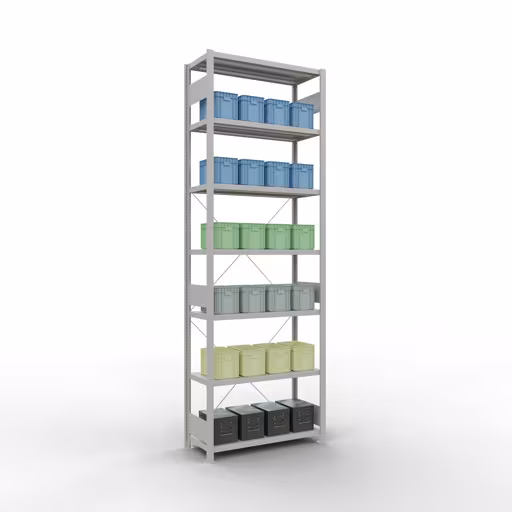 Figure n° 12 de l'article étagère de base, système d'étagères enfichables MULTIplus330, 3000 x 1000 x 400 mm, 7 étagères, RAL 7035 gris clair du groupe de produits système enfichable de la marque Schulte Lagertechnik