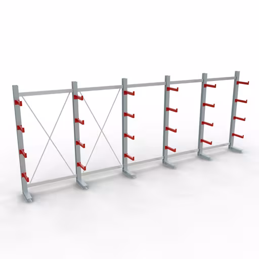 K 3000 Komplettregal, einseitig, 2500 x 6500 x 400 mm, RAL 7001 / RAL 3000, 5 Lagerebenen aus der Kategorie K3000 für mittelschwere Güter mit der Artikelnummer 27712