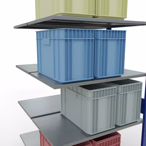 Immagine aggiuntiva dell'articolo Ripiano aggiuntivo, ripiano doppio, sistema a innesto per ripiano MULTIplus150, 3000 x 1000 x (2x600) mm (AxLxP), 2x7 ripiani, barre longitudinali, RAL 5010 blu genziana da ripiani doppi