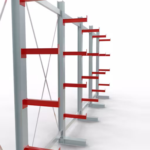 Produktbild Nr 11 des Artikels K 3000 Komplettregal, einseitig, 2500 x 6500 x 400 mm, RAL 7001 / RAL 3000, 5 Lagerebenen Abbildung Nr 11 des Artikels K 3000 Komplettregal, einseitig, 2500 x 6500 x 400 mm, RAL 7001 / RAL 3000, 5 Lagerebenen aus der Produktgruppe Kragarmregale von der Marke Schulte Lagertechnik