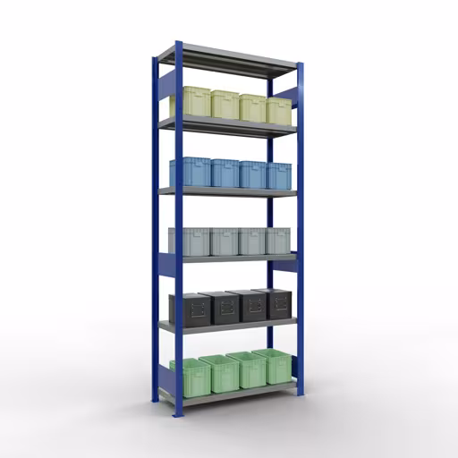 Image du produit n° 14 de l'article étagère de base, étagère, système enfichable MULTIplus330, 2500 x 1000 x 400 mm, 6 étagères, barres de longueur, RAL 5010 bleu gentiane/galvanisé Figure n° 14 de l'article étagère de base, étagère, système enfichable MULTIplus330, 2500 x 1000 x 400 mm, 6 étagères, RAL 5010 bleu gentiane/galvanisé du groupe de produits système enfichable de Schulte Lagertechnik