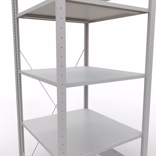 Un'altra vista dell'articolo Scaffale base, scaffale, sistema a innesto MULTIplus150, 2000 x 750 x 800 mm (AxLxP), 5 ripiani, traversa, RAL 7035 grigio chiaro dalla categoria Sistema a innesto