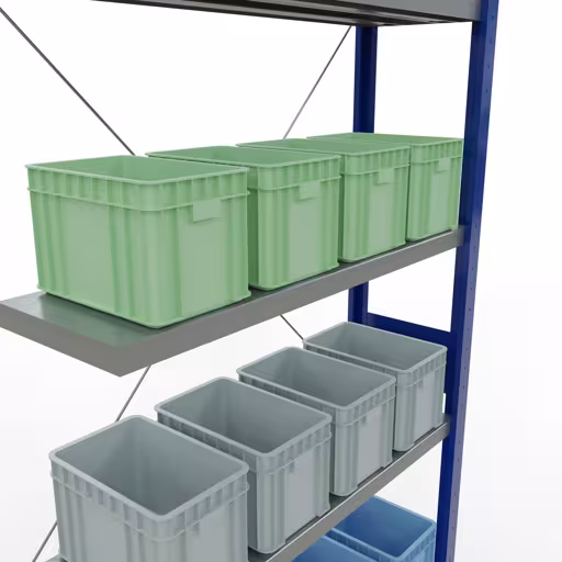 Scaffali aggiuntivi, scaffali, sistema a innesto MULTIplus250, 3000 x 1000 x 300 mm (AxLxP), 7 ripiani, traversa, RAL 5010 blu genziana/zincato di Schulte Lagertechnik con l'articolo n. 12937-B
