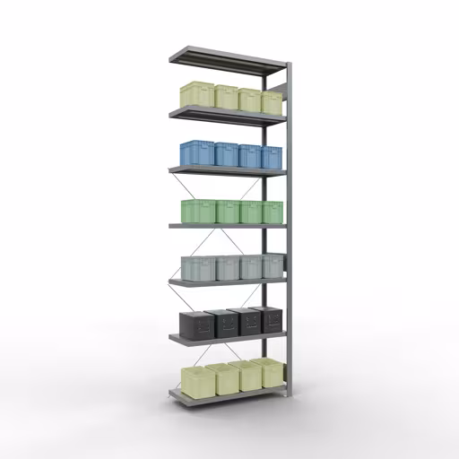 Scaffali aggiuntivi, scaffali, sistema a innesto MULTIplus250, 3000 x 1000 x 400 mm (AxLxP), 7 ripiani, traversa, zincato di Schulte Lagertechnik con l'articolo n. 12947