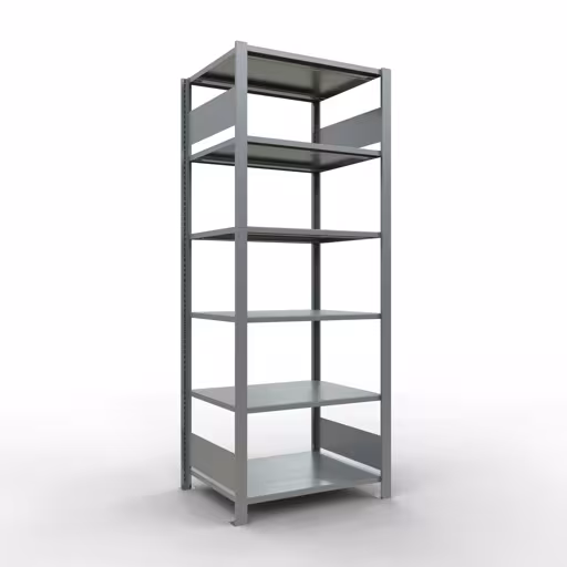Étagère de base, étagère de bureau, système enfichable MULTIplus150, 2000 x 750 x 600 mm (HxLxP), 6 étagères, barres de longueur, galvanisées, sans butée centrale, système enfichable, réf. 17760