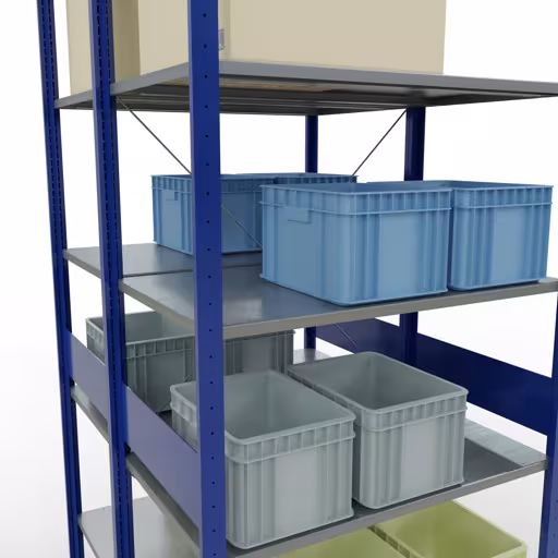 Scaffale base, scaffale doppio, sistema di scaffali MULTIplus150, 3000 x 1000 x (2x1200) mm (AxLxP), 2x7 ripiani, traversa, RAL 5010 blu genziana di Schulte Lagertechnik con l'articolo n. 32762-B