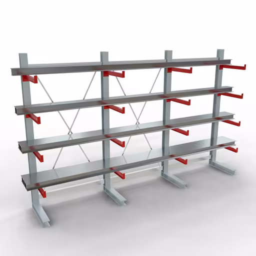 Abbildung Nr 10 des Artikels K 3000 Komplettregal, einseitig, 2500 x 3900 x 600 mm, RAL 7001 / RAL 3000, 5 Lagerebenen aus der Produktgruppe Kragarmregale von der Marke Schulte Lagertechnik