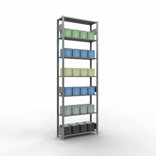 Étagère de base, étagère à étagères, système enfichable MULTIplus85, 3000 x 1000 x 300 mm, 7 étagères, galvanisées de Schulte Lagertechnik avec le numéro d'article. 13132-LR