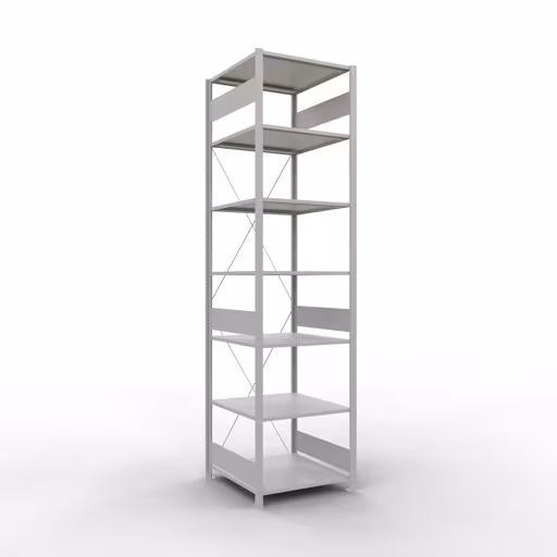 Un'altra vista dell'articolo scaffale base, scaffale, sistema a innesto MULTIplus150, 3000 x 750 x 800 mm (AxLxP), 7 ripiani, traversa, RAL 7035 grigio chiaro dalla categoria Sistema a innesto