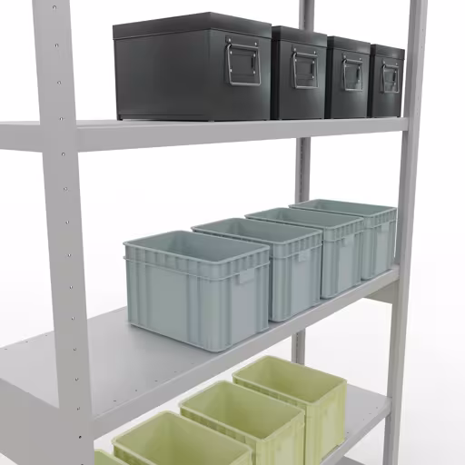 Figure n° 14 de l'article étagère de base, étagère, système enfichable MULTIplus250, 2500 x 1300 x 400 mm, 6 étagères, gris clair RAL 7035 du groupe de produits système enfichable de Schulte Lagertechnik
