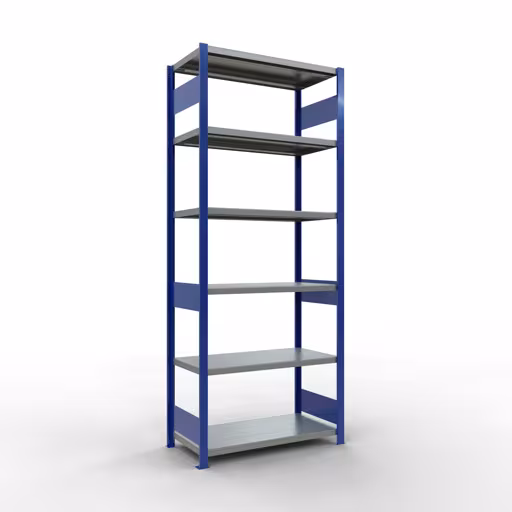 Étagère de base, étagère, système enfichable MULTIplus330, 2500 x 1000 x 500 mm (HxLxP), 6 étagères, barres de longueur, RAL 5010 bleu gentiane/galvanisé, étagère de base, réf. 13951-LR-B