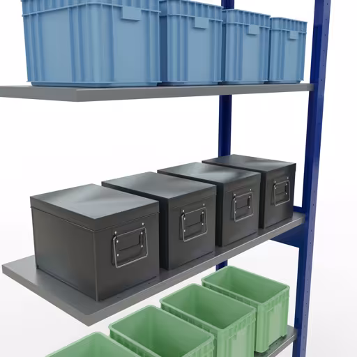 Scaffali aggiuntivi, scaffali, sistema a innesto MULTIplus85, 2500 x 1000 x 400 mm (AxLxP), 6 ripiani, barre longitudinali, RAL 5010 blu genziana di Schulte Lagertechnik della categoria Sistemi a innesto