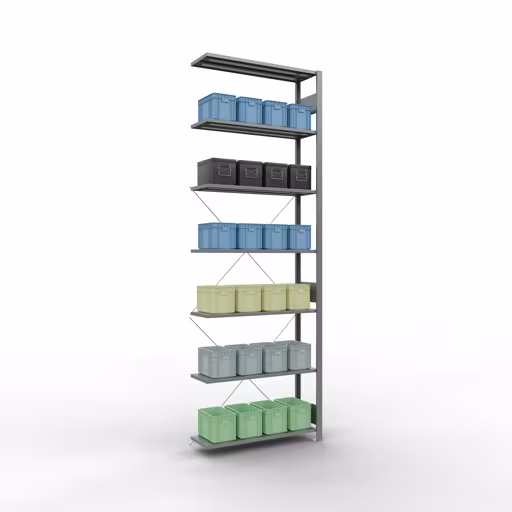 Image du produit n° 15 de l'article Rayonnage complémentaire, rayonnage à étagères, système enfichable MULTIplus85, 3000 x 1000 x 300 mm (HxLxP), 7 étagères, traverse, galvanisé Figure n° 15 de l'article étagère complémentaire, étagère à étagères, système enfichable MULTIplus85, 3000 x 1000 x 300 mm, 7 étagères, traverse, galvanisée du groupe de produits système enfichable de la marque Schulte Lagertechnik