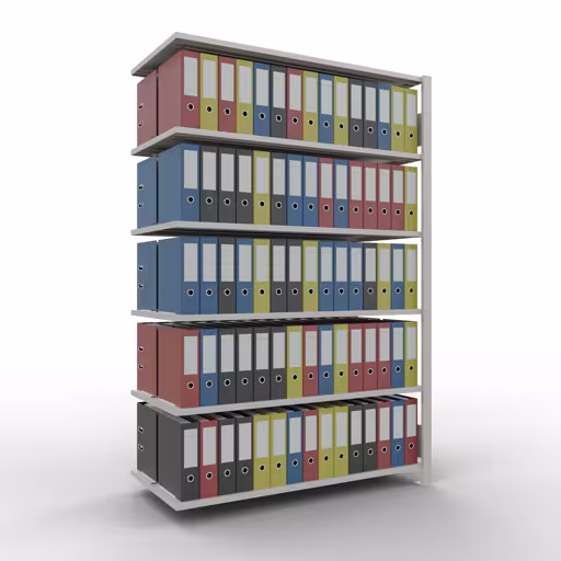Figure n° 10 de l'article étagère complémentaire, étagère de bureau, système enfichable MULTIplus150, 2000 x 1300 x 600 mm, 6 étagères, avec butée centrale, gris clair de la gamme d'étagères de bureau de Schulte Lagertechnik