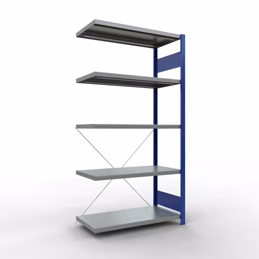 Scaffale aggiuntivo, scaffale, sistema a innesto MULTIplus330, 2000 x 1000 x 500 mm (AxLxP), 5 ripiani, traversa, RAL 5010 blu genziana/zincato, ripiano aggiuntivo, articolo n. 13955-B