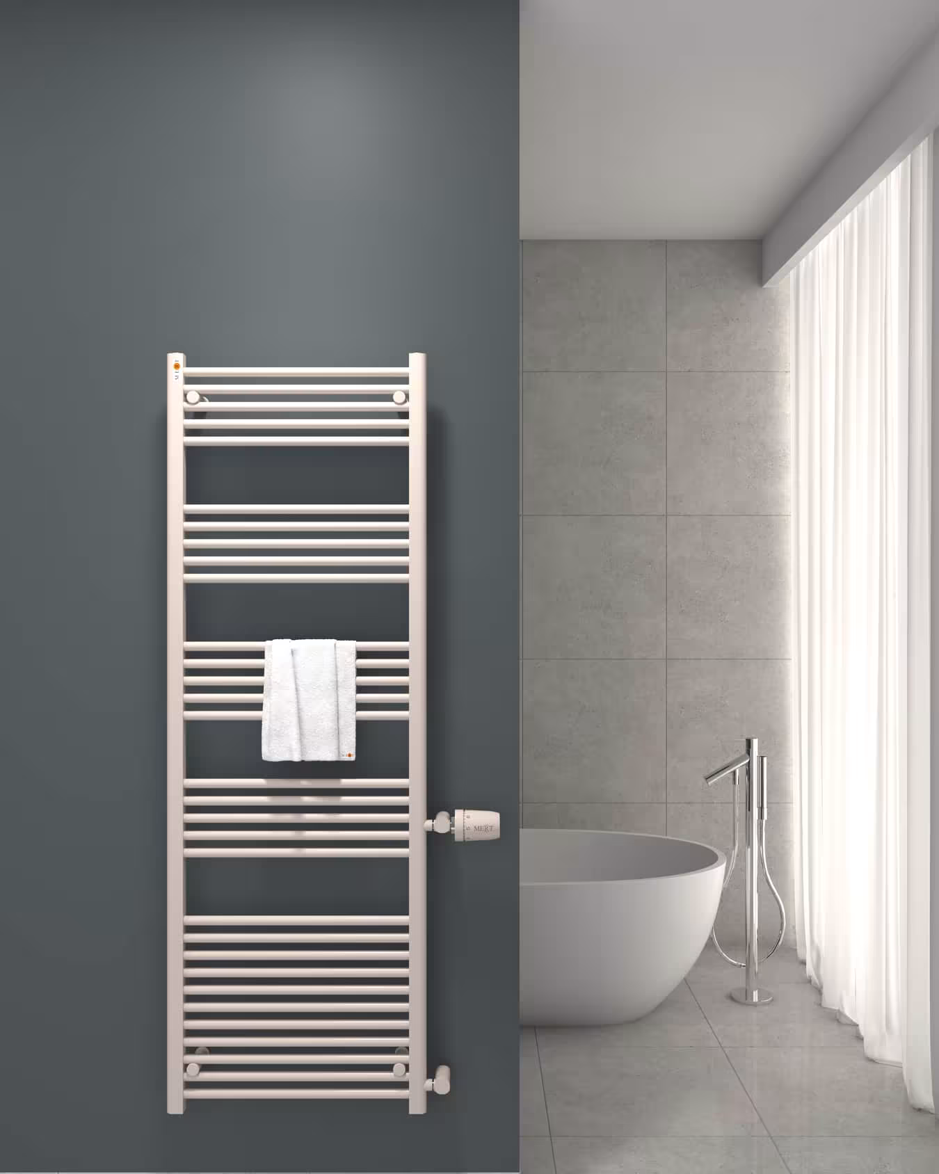 Radiatore da bagno di ricambio MERT bianco dritto, attacco laterale, radiatore di ricambio, articolo n. 1-60x175-ASR-60