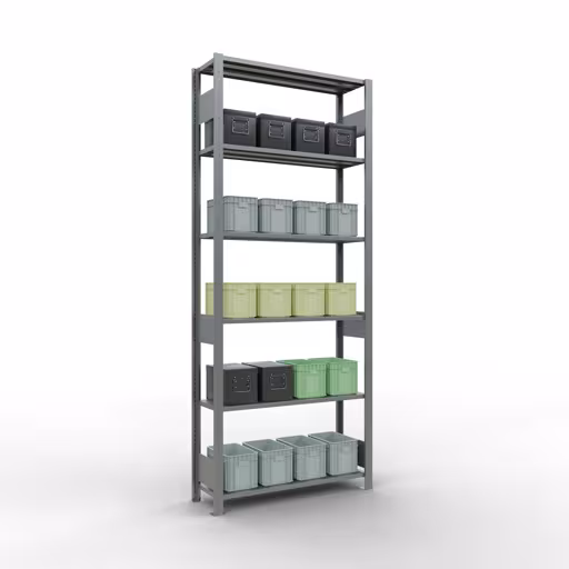 Étagère de base, étagère, système enfichable MULTIplus150, 2500 x 1000 x 300 mm (HxLxP), 6 étagères, barres de longueur, galvanisées avec la référence réf. 12731-LR Étagère de base, étagère, système enfichable MULTIplus150, 2500 x 1000 x 300 mm, 6 étagères, galvanisée de Schulte Lagertechnik de la catégorie du système enfichable