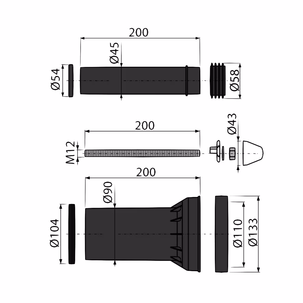 AlcaPlast M900 kit de raccordement pour toilettes murales DN 90/110 | ensemble complet d'AlcaPlast Kit de raccordement pour toilettes mural, raccordement pour toilettes, réf. M900