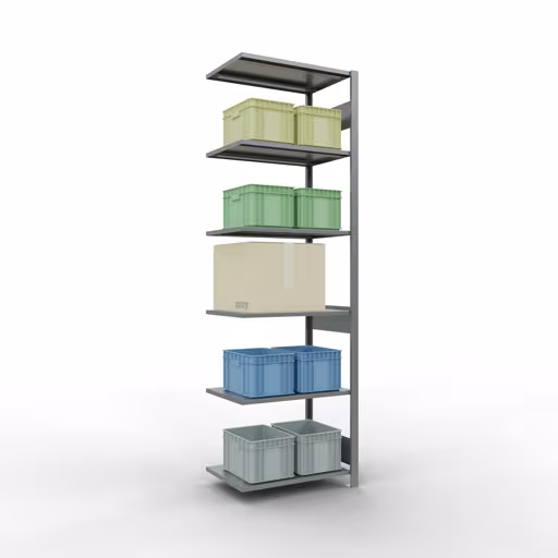 Scaffali aggiuntivi, scaffali, sistema a innesto MULTIplus150, 2500 x 750 x 500 mm (AxLxP), 6 ripiani, barre longitudinali, zincato di Schulte Lagertechnik della categoria Sistemi a innesto