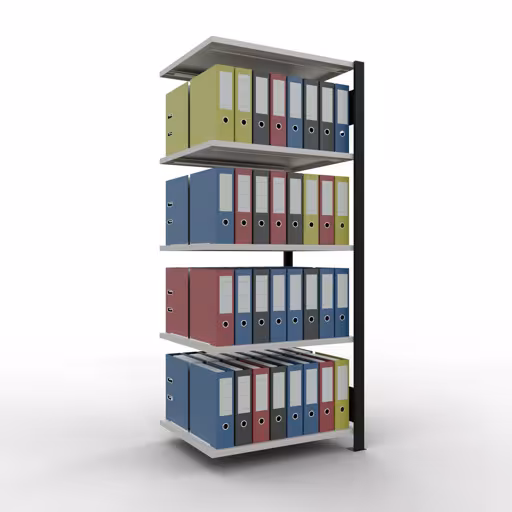 Scaffale aggiuntivo, scaffale per ufficio, sistema a innesto MULTIplus150, 1800 x 750 x 600 mm (AxLxP), 5 ripiani, barre longitudinali, senza fermo centrale, nero/grigio chiaro di Schulte Lagertechnik con l'articolo n. 36057-S