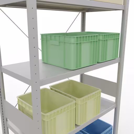 Représentation supplémentaire de l'article étagère de base, étagère à étagères, système enfichable MULTIplus250, 3000 x 1000 x 500 mm, 7 étagères, gris clair RAL 7035 à partir de l'étagère de base