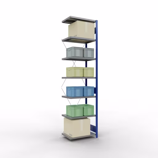 Figura n. 15 dell'articolo scaffale aggiuntivo, scaffale, sistema a innesto MULTIplus250, 3000 x 750 x 500 mm (AxLxP), 7 ripiani, traversa, RAL 5010 blu genziana/zincato/zincato del gruppo di prodotti sistema a innesto della marca Schulte Lagertechnik