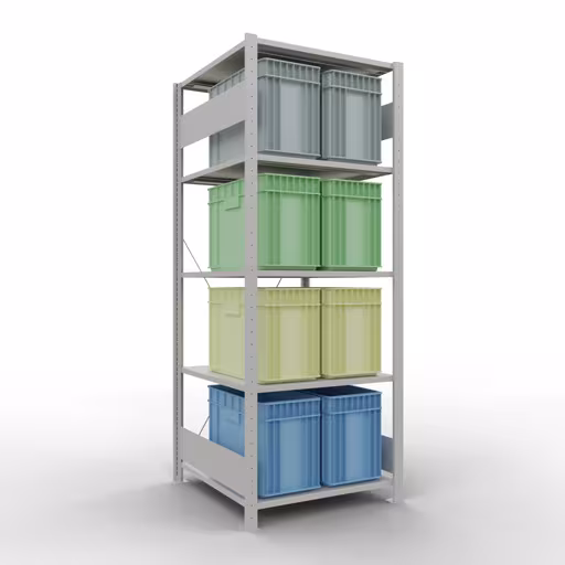 Scaffale base, scaffale, sistema a innesto MULTIplus150, 2000 x 750 x 800 mm (AxLxP), 5 ripiani, traversa, RAL 7035 grigio chiaro della marca Schulte Lagertechnik dalla gamma dei sistemi a innesto