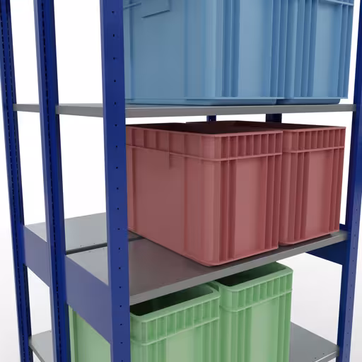 Grundregal, Doppelregal, Fachbodenregal Stecksystem MULTIplus150, 2500 x 1000 x (2x400) mm (HxBxT), 2x6 Fachböden, Längenriegel, RAL 5010 enzianblau von Schulte Lagertechnik mit der Artikelnr. 33141-B