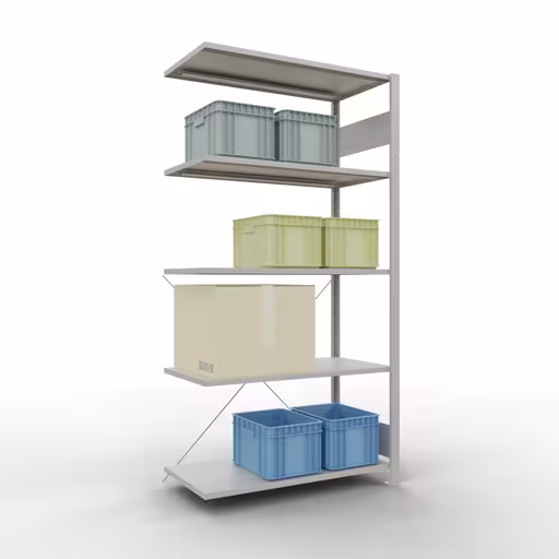 Image du produit n° 15 de l'article Rayonnage complémentaire, rayonnage à étagères, système enfichable MULTIplus85, 2000 x 1000 x 500 mm (HxLxP), 5 étagères, traverse, RAL 7035 gris clair Figure n° 15 de l'article étagère complémentaire, étagère à étagères, système enfichable MULTIplus85, 2000 x 1000 x 500 mm, 5 étagères, traverse, RAL 7035 gris clair du groupe de produits système enfichable de la marque Schulte Lagertechnik