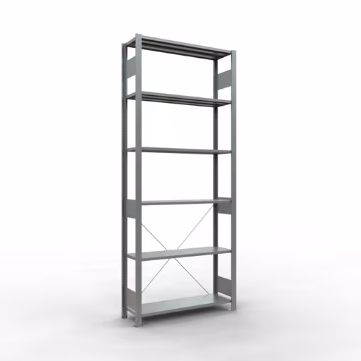 Étagère de base, étagère, système enfichable MULTIplus85, 2500 x 1000 x 300 mm (HxLxP), 6 étagères, traverse, galvanisée, étagère de base, réf. 13131